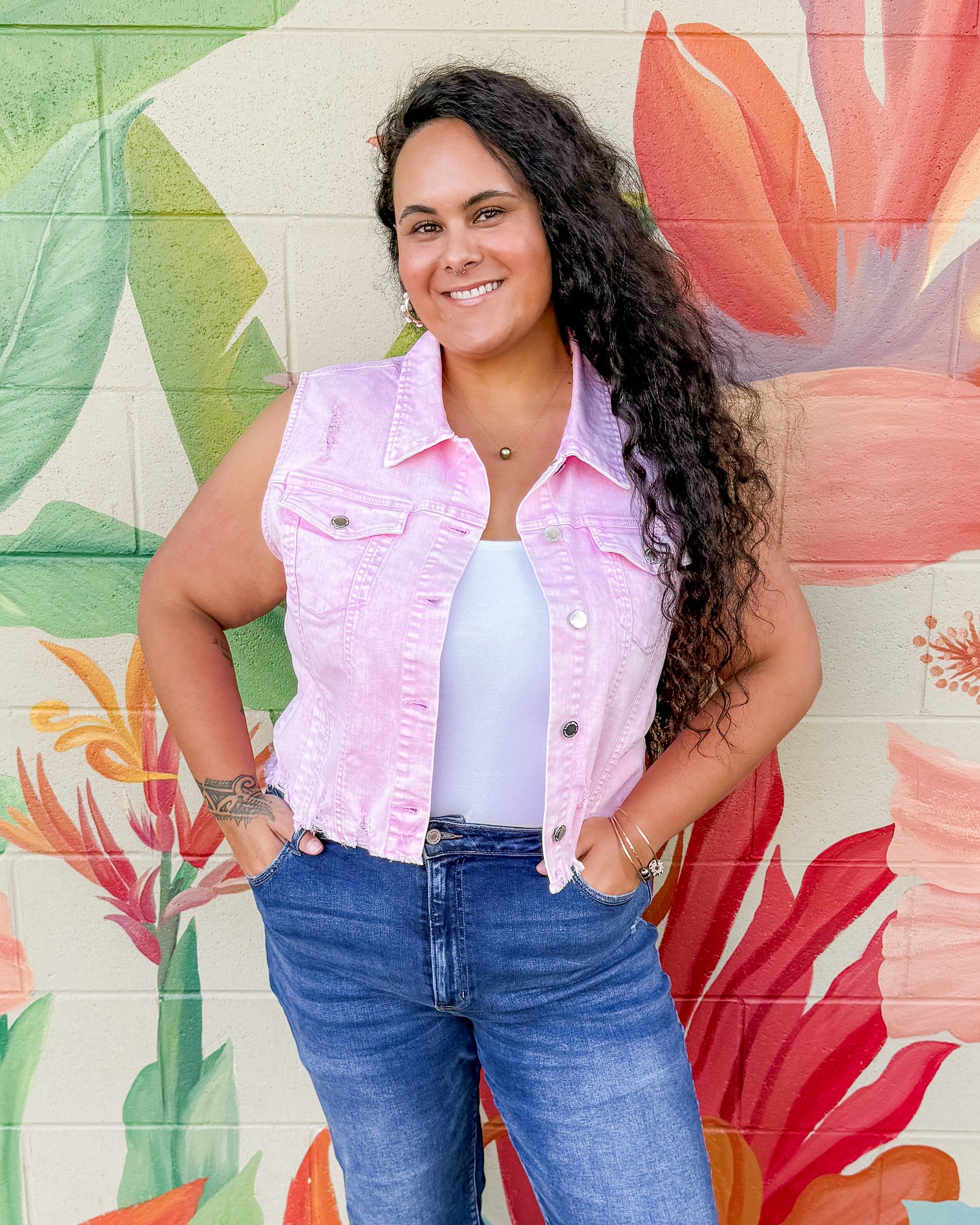 Selma Denim Vest - Pink