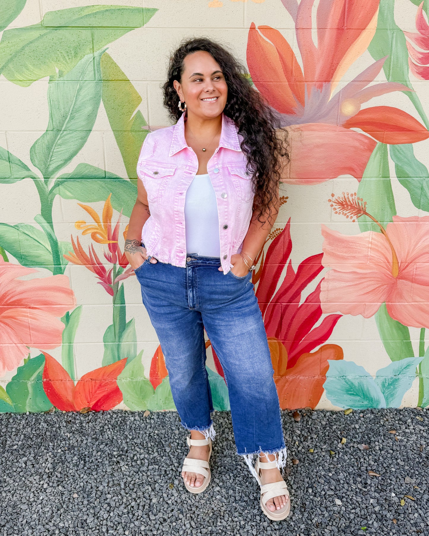 Selma Denim Vest - Pink
