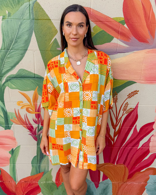 Vance Shirt Dress - Orange Combo