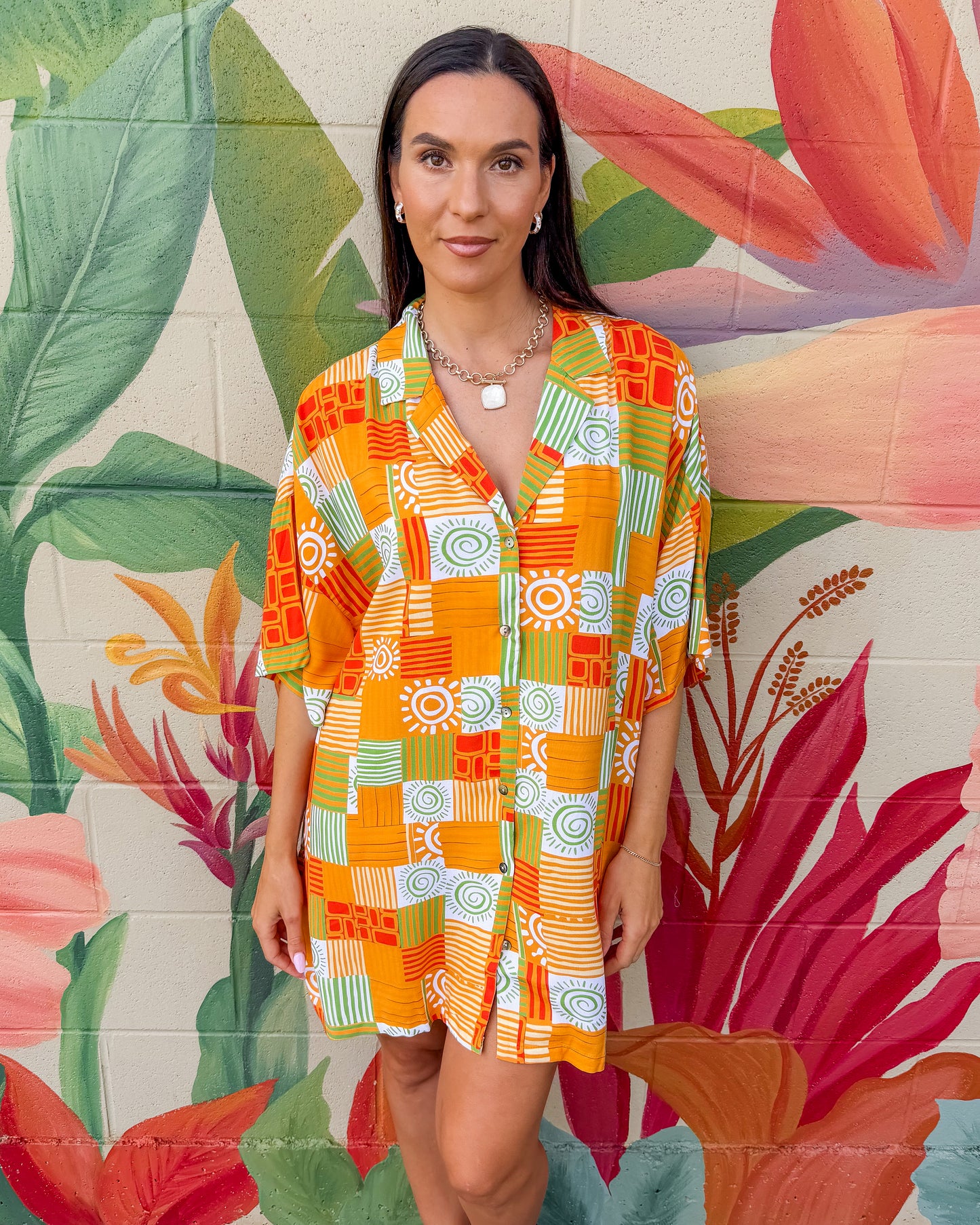 Vance Shirt Dress - Orange Combo