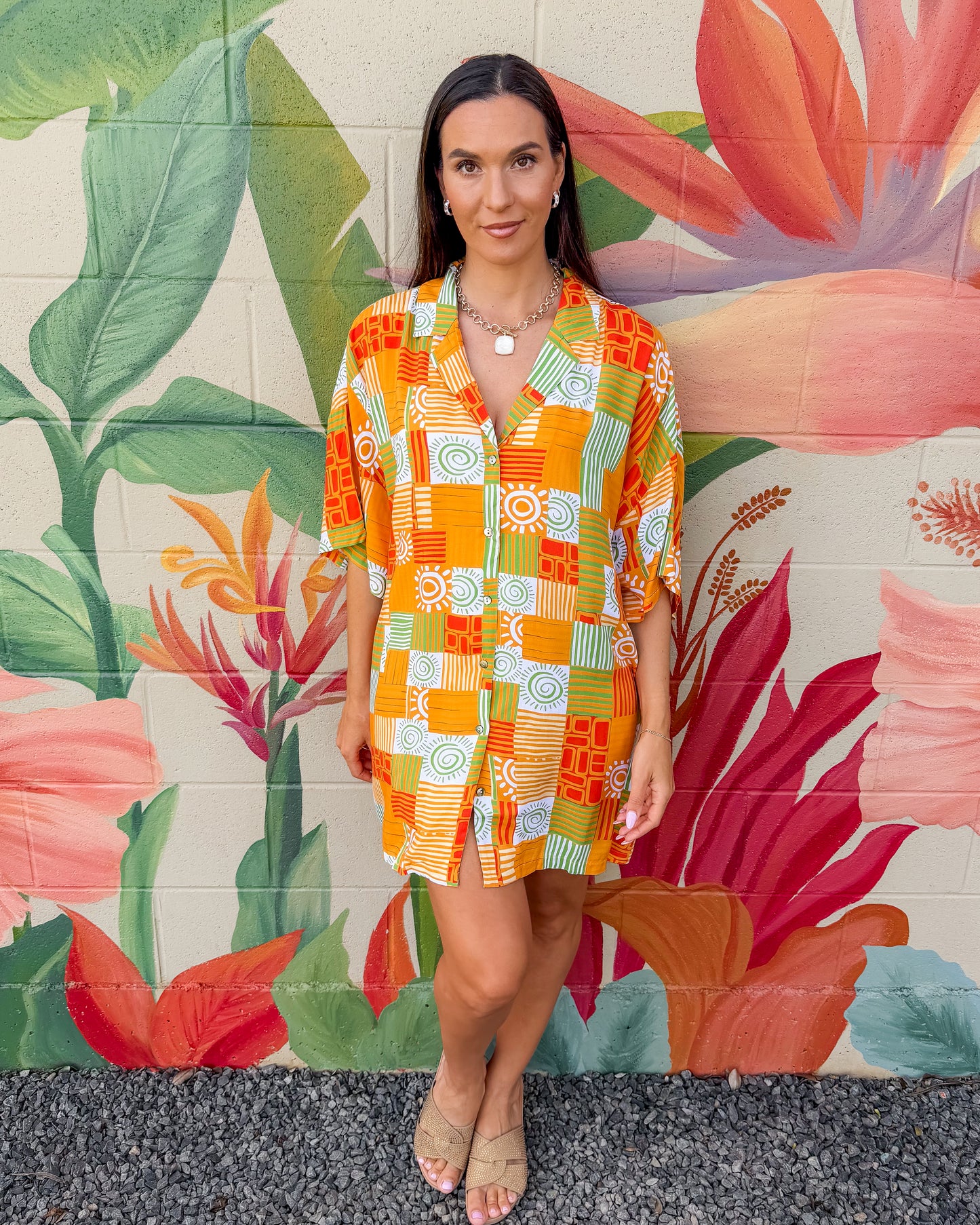 Vance Shirt Dress - Orange Combo