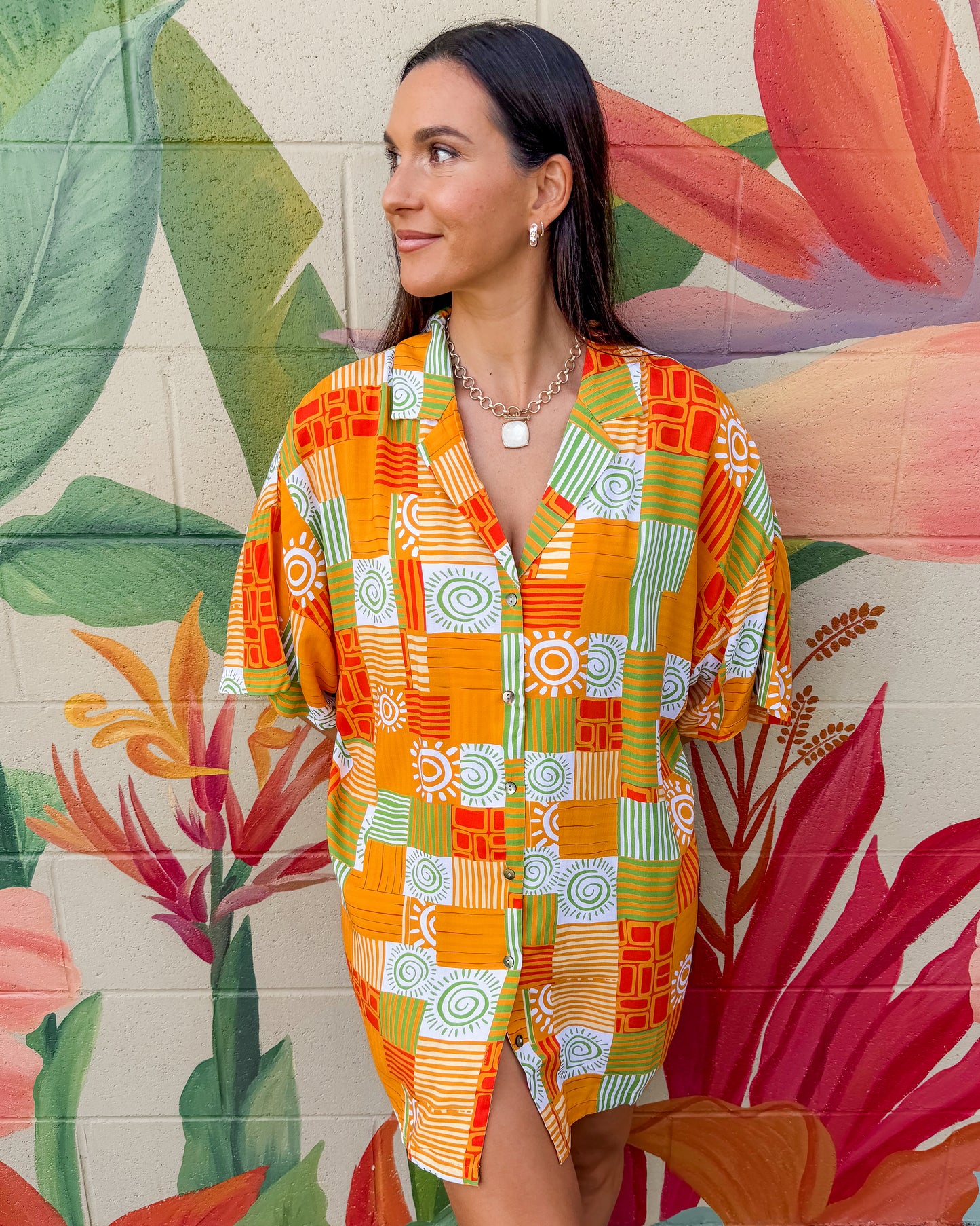 Vance Shirt Dress - Orange Combo