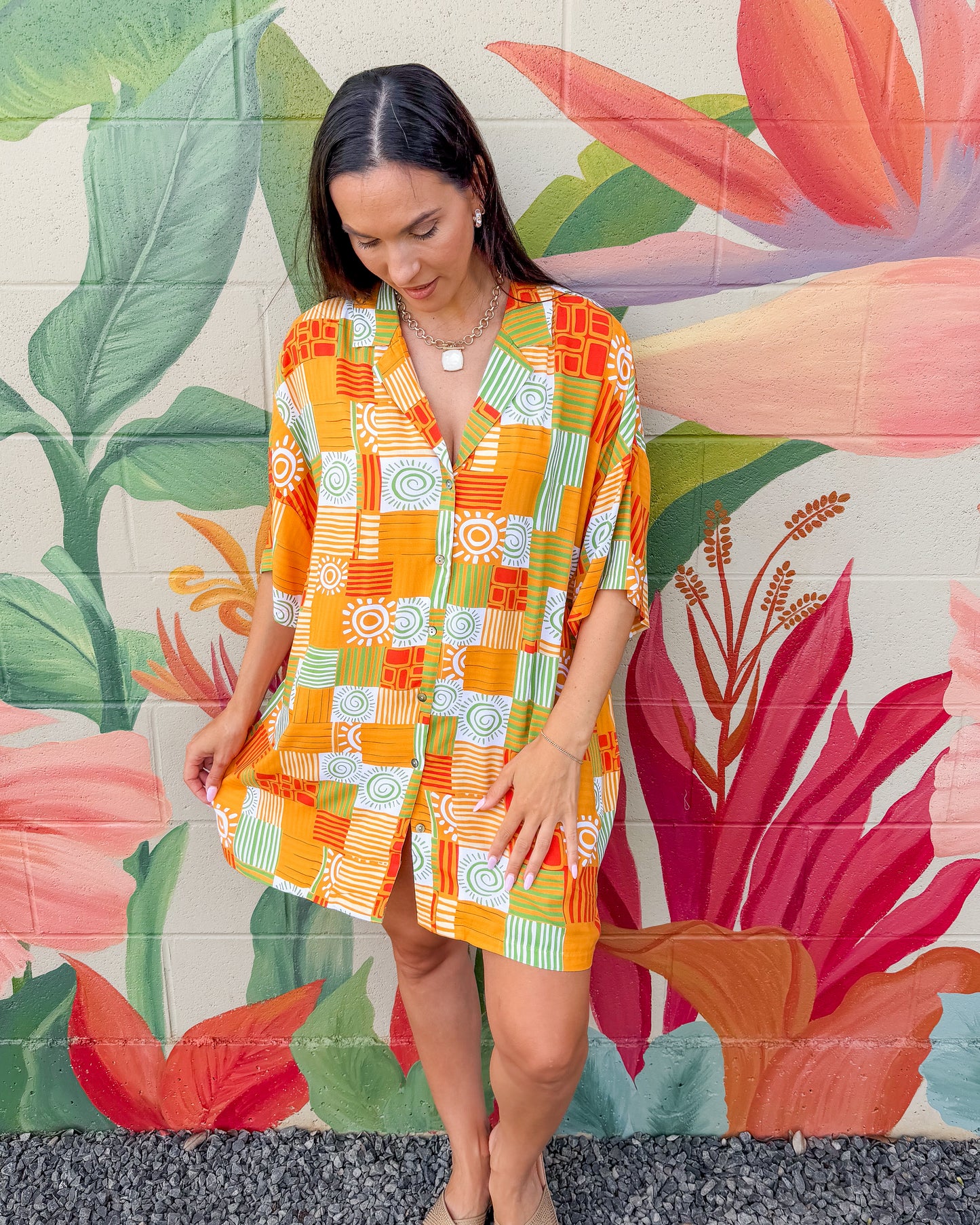 Vance Shirt Dress - Orange Combo