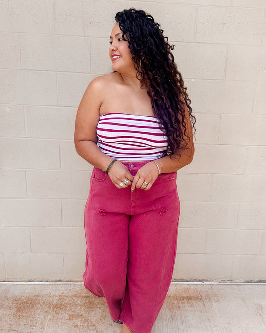 Dex Tube Top - Burgundy Stripe