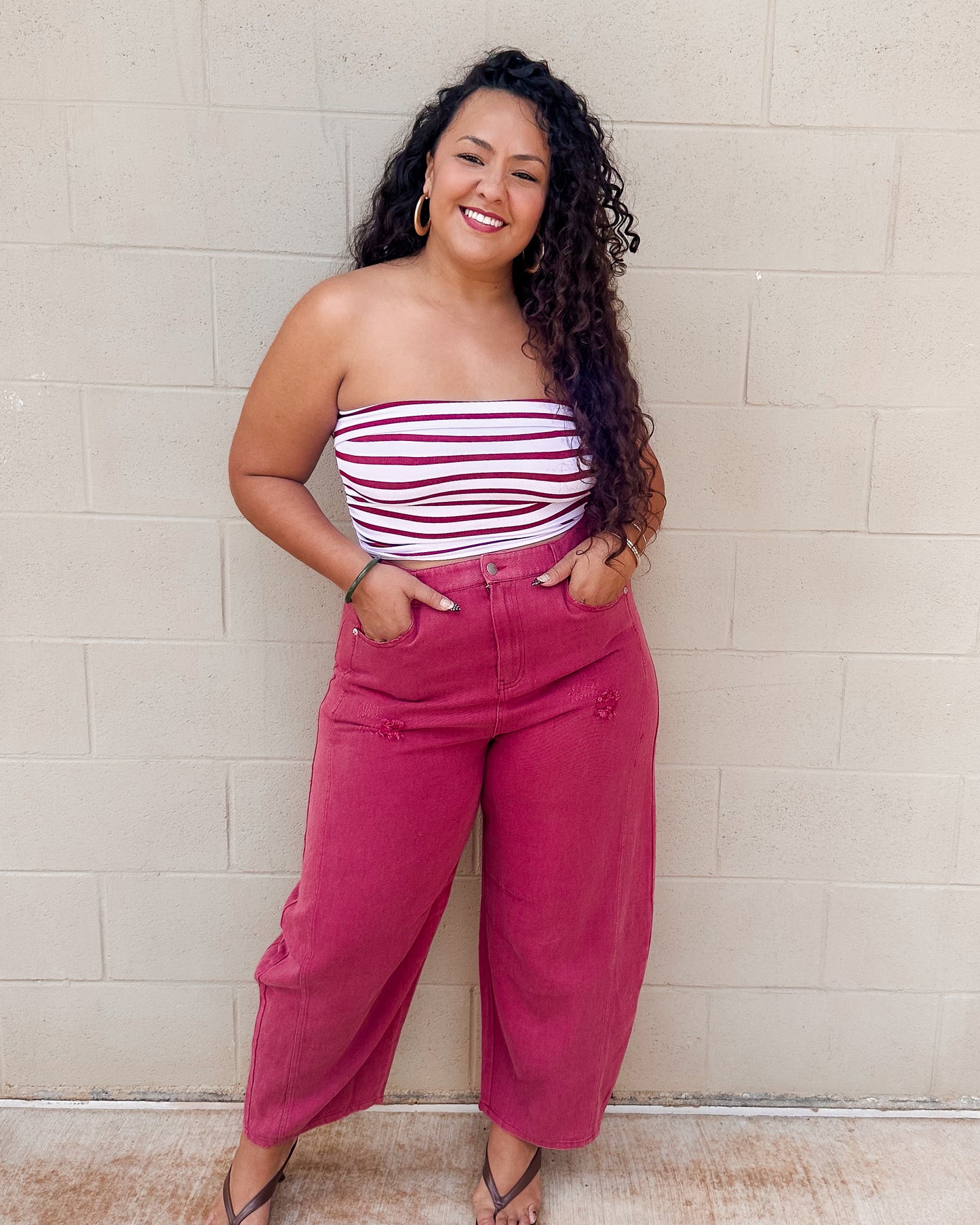 Dex Tube Top - Burgundy Stripe