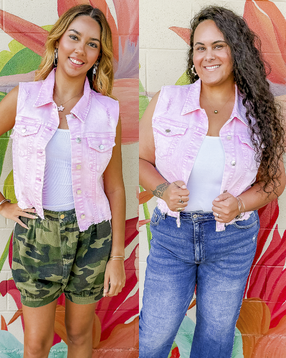 Selma Denim Vest - Pink